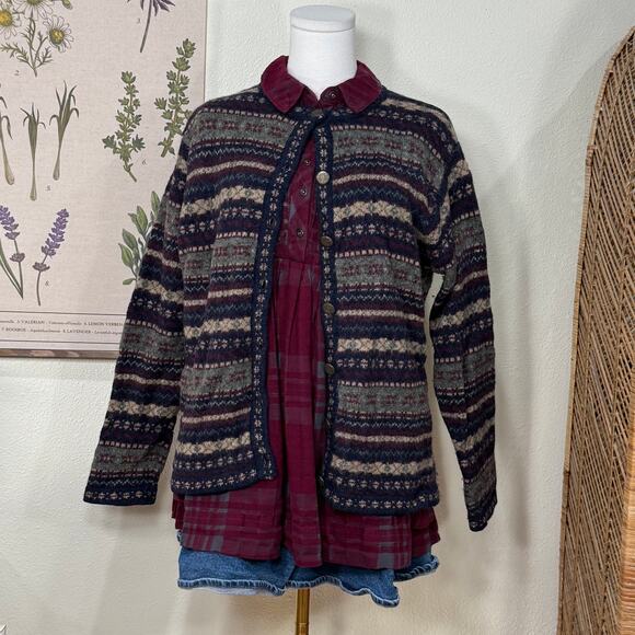 croft & barrow Sweaters - 90s Y2k Fair Isle Wool Cardigan Sweater Cottage Prairie Grandma Fairy Grunge M